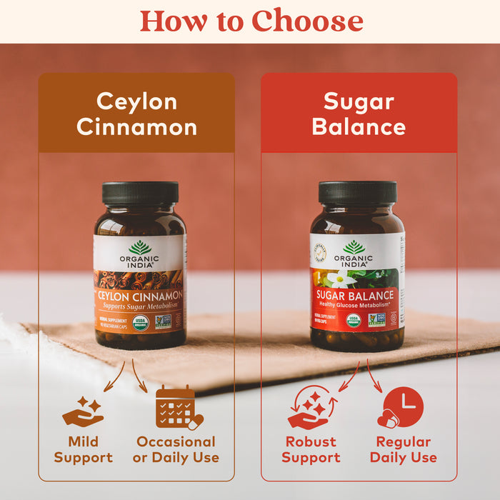 How to choose sugar balance vs ceylon cinnamon capsules, robust glucose support vs mild glucose support, respectively.