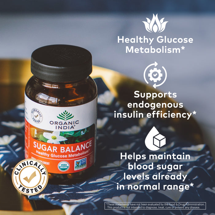 Clinically tested organic sugar balance supplement, herbal capsules for healthy glucose metabolism.