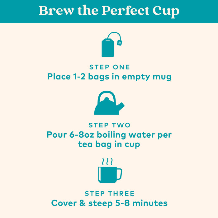 Organic Tulsi Cleanse caffeine-free, 18 count teabags box, brewing instructions, cover and steep 5-8 minutes.