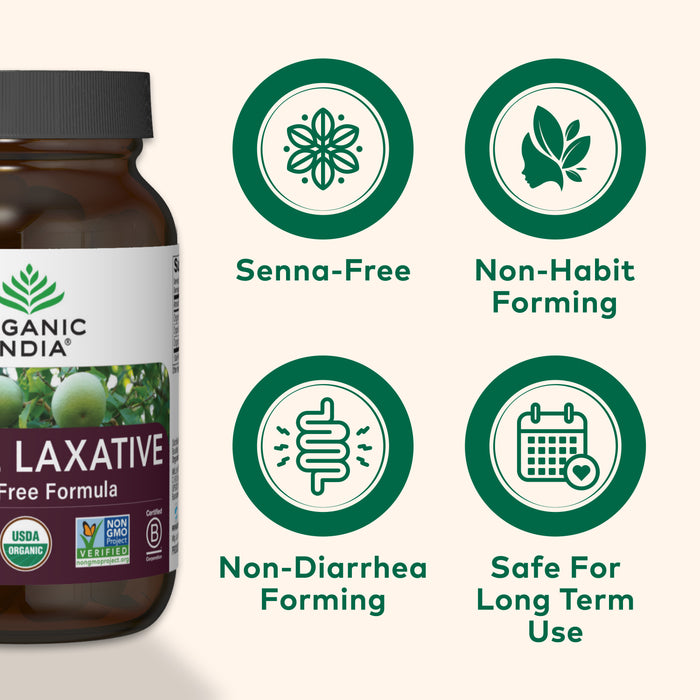 Organic herbal laxative capsules senna-free, non-habit forming and safe for long term use.