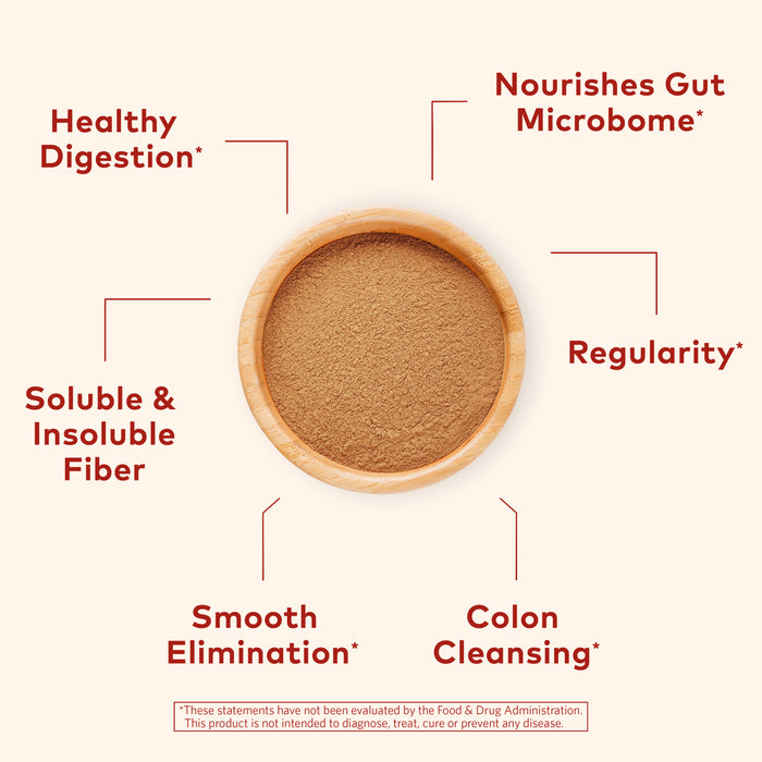 Organic orange Psyllium Pre & Probiotic Fiber powder for digestion, gut health and smooth elimination.