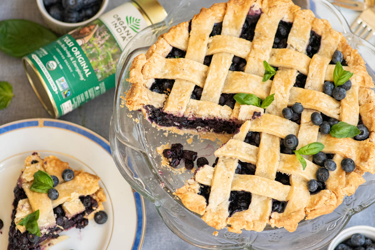 Holy Basil Blueberry Pie with Fresh Basil