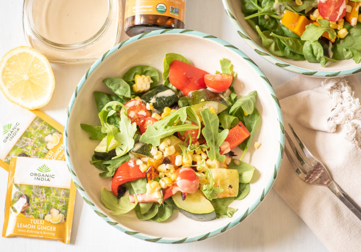 Harvest Salad with Lemon-ginger Tahini Dressing