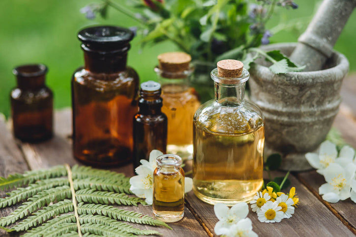 ayurvedic herbal skincare leaves, flowers and tinctures