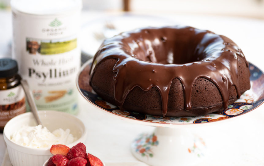 Gluten-free Fair Trade Cinnamon Chocolate Bundt Cake with Dark Chocolate Ganache