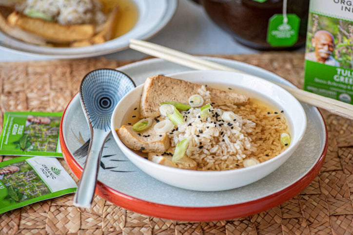 Soothing Green Tea Soup with Rice and Tofu