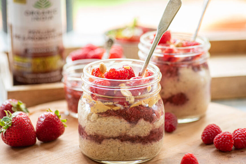 PB&J Overnight Oats with Psyllium and Probiotics