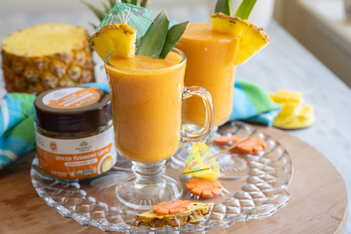 Tropical Turmeric Latte with Mango, Pineapple and Carrot