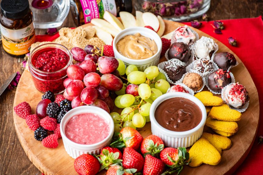 Valentine Grazing Board with Adaptogen Chocolate Dips