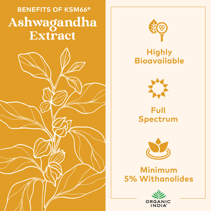 Ashwagandha Organic Gummies with KSM-66 whole root extract for bioavailability and full spectrum support.