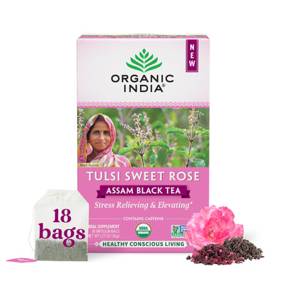 Organic Tulsi Sweet Rose Assam Black Tea, 18 Count