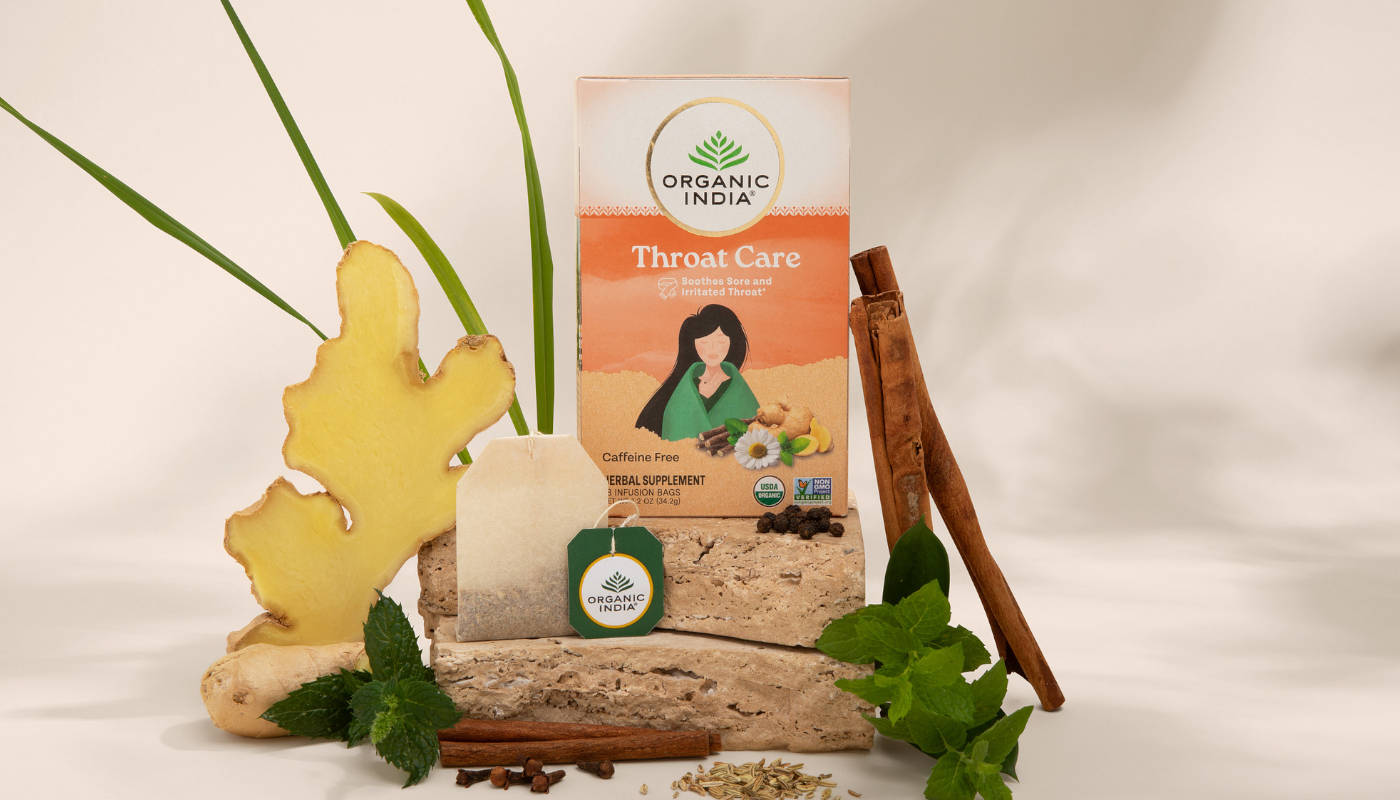 throat care tea with peppermint, cinnamon and ginger