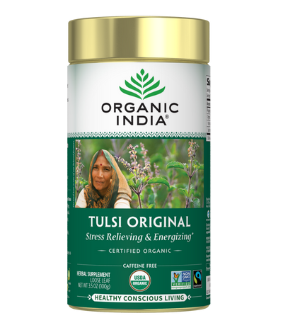 Organic Tulsi Original Tea, Loose Leaf Canister, 3.5oz, Caffeine-Free, adaptogen, holy basil infusion